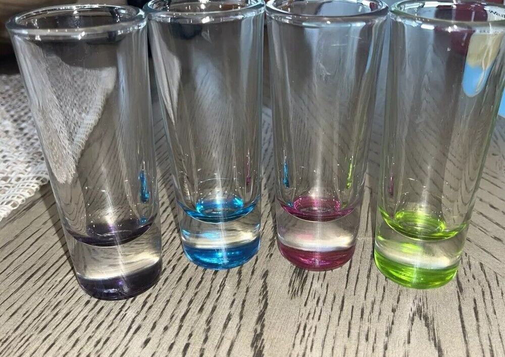 Crisa Libbey Cordial Signed Shot Glasses Vintage Multi Color 4 Bar Glasswares